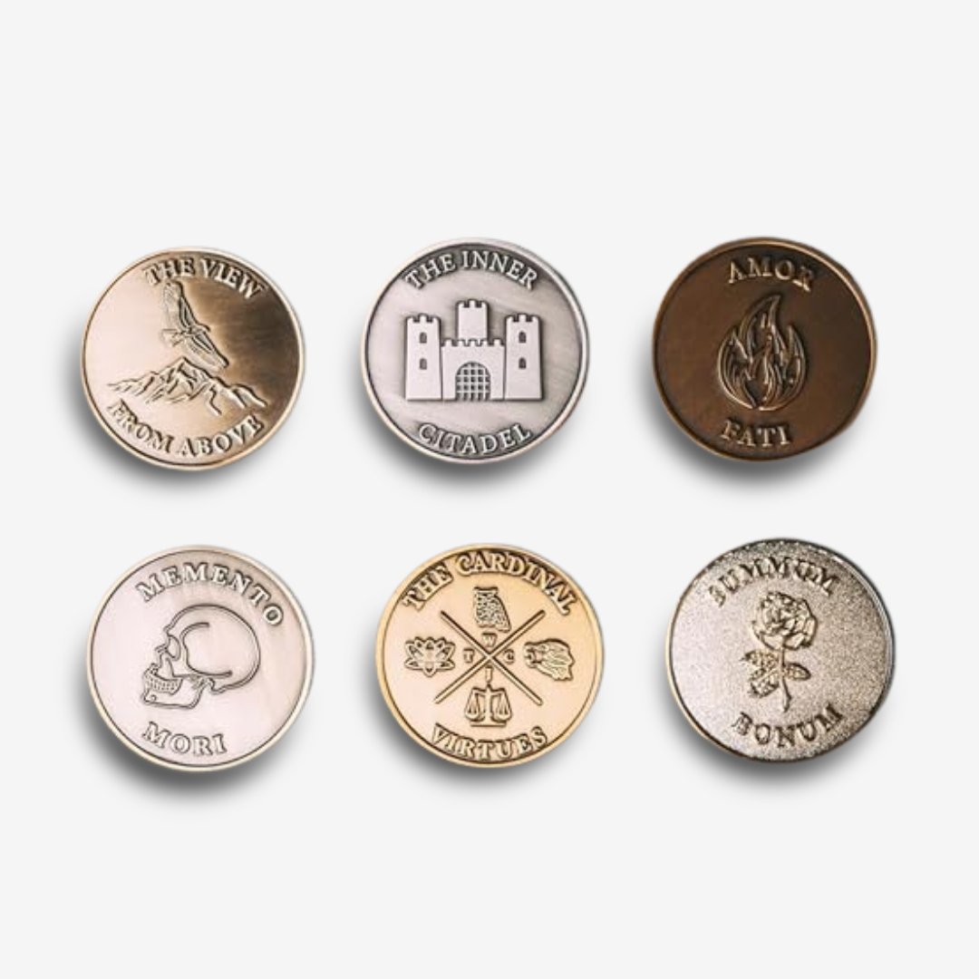 6 Stoic Coin Collection Memento Mori Amor Fati Cardinal